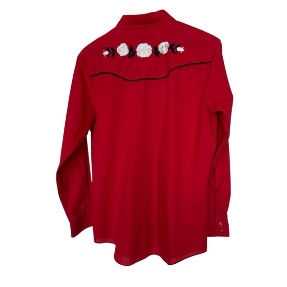 VTG 90s Ely Country Charmers Western Pearl Snap Shirt Womens L Red Embroidered - Picture 8 of 11